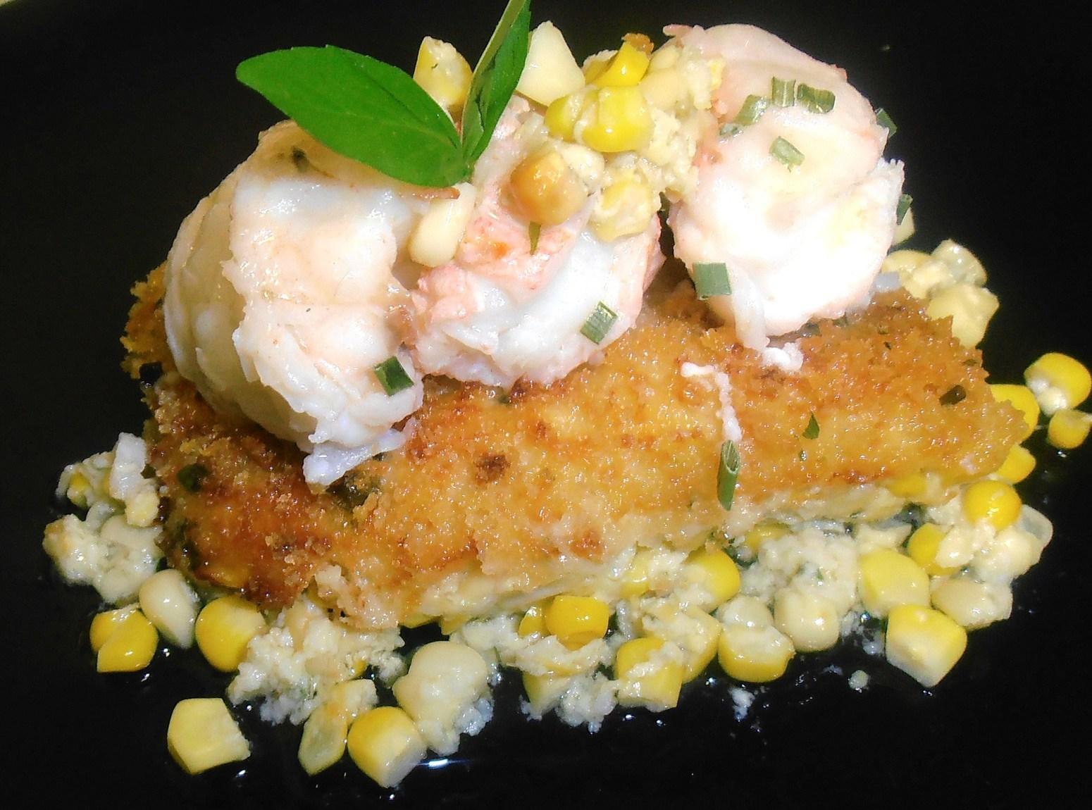 Butter Poached Lobster with Corn Pudding