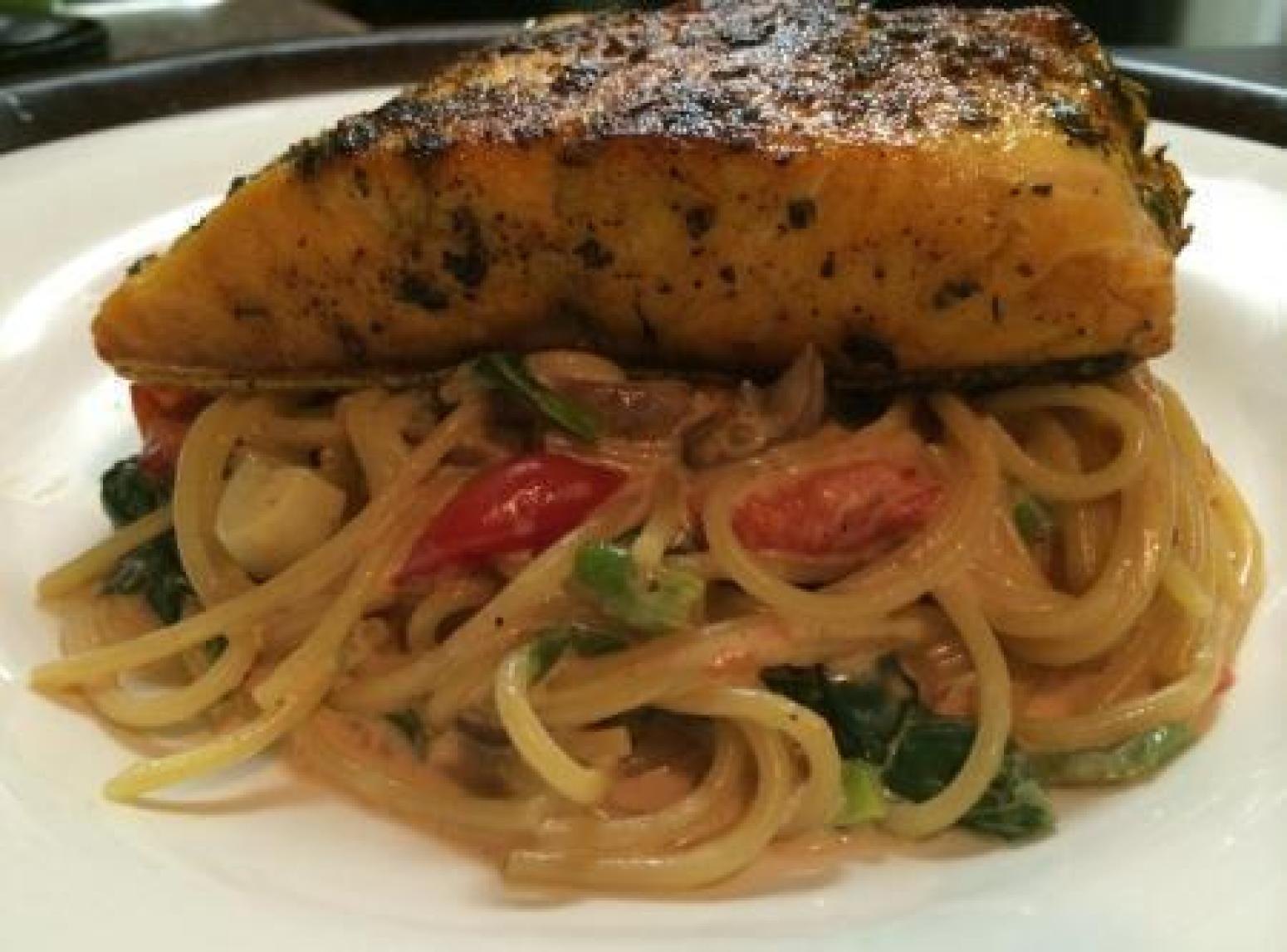 Herb Crusted Salmon with Pasta Florentine