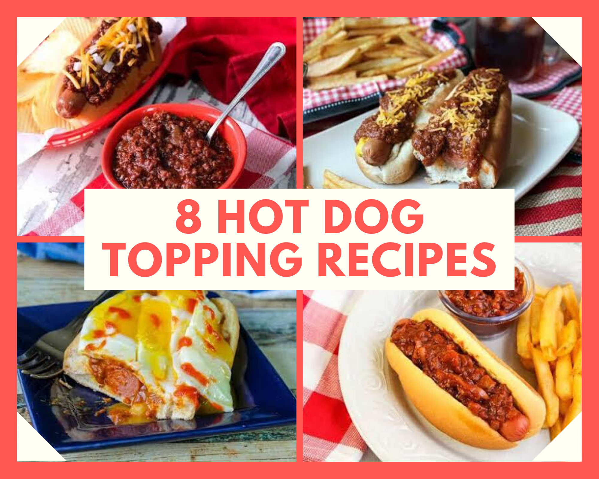 Hot dogs topped with chili and other toppings