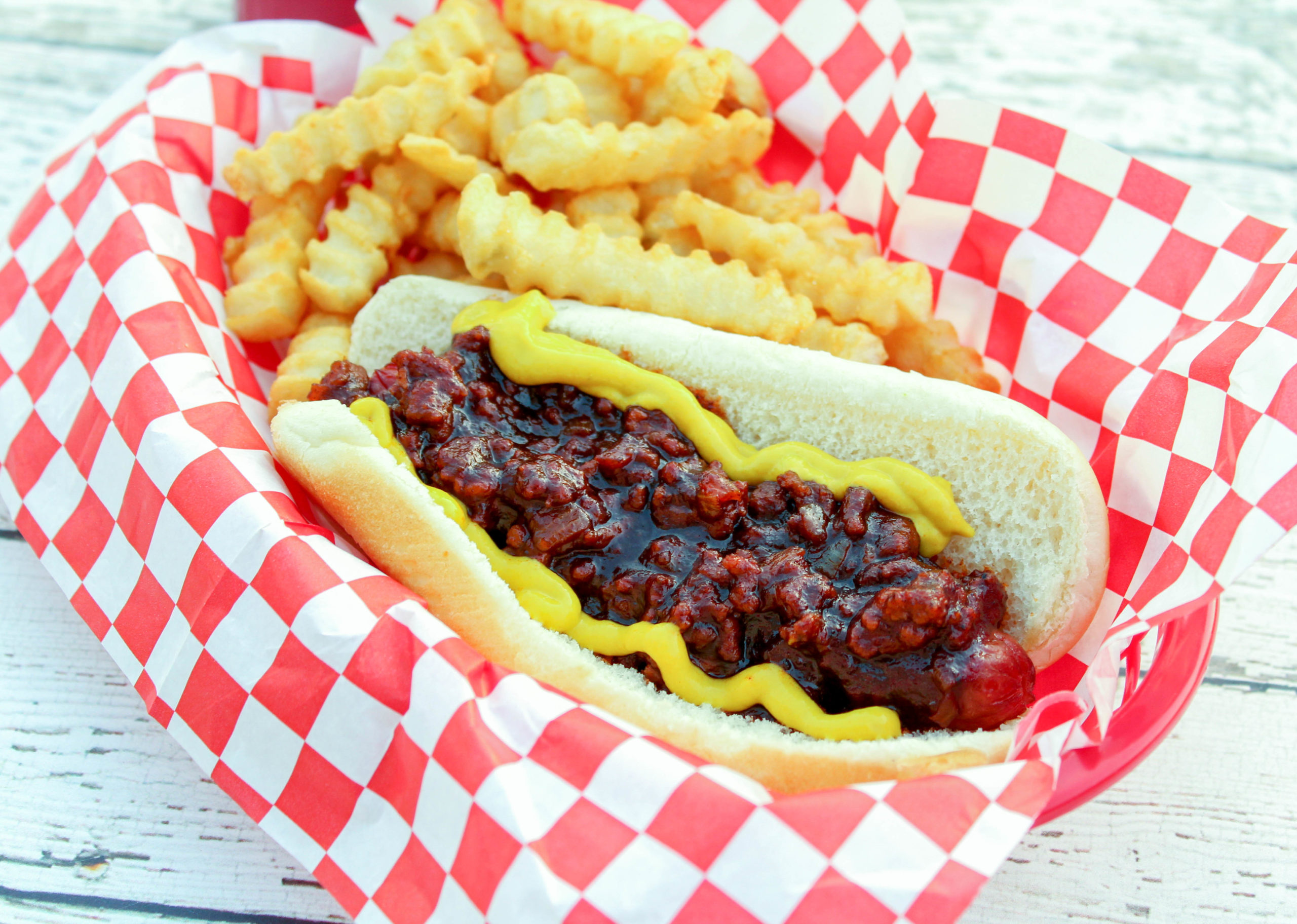 Coney Island Hot Dog Sauce on a hot dog