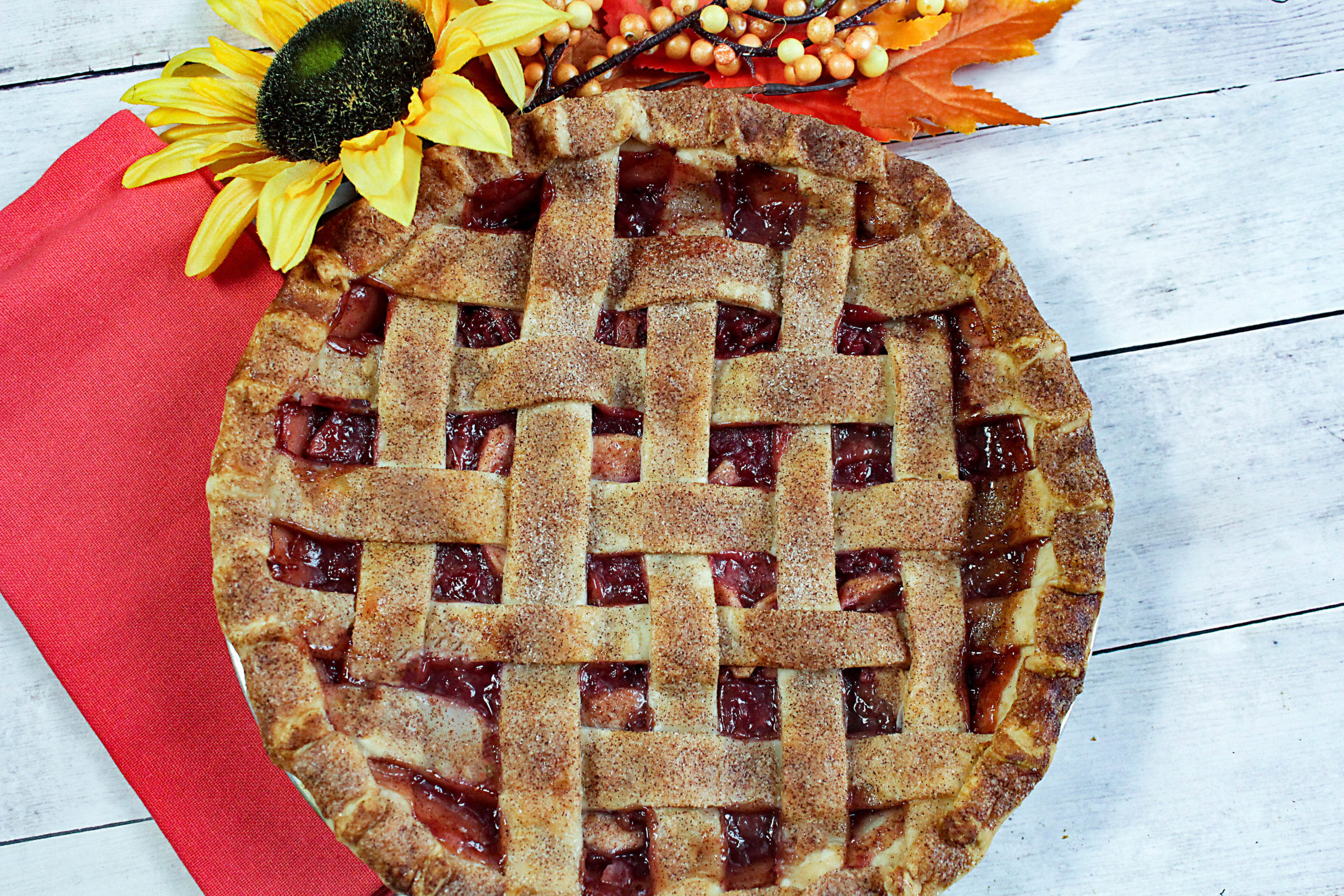 Apple Cranberry Pie ready to slice